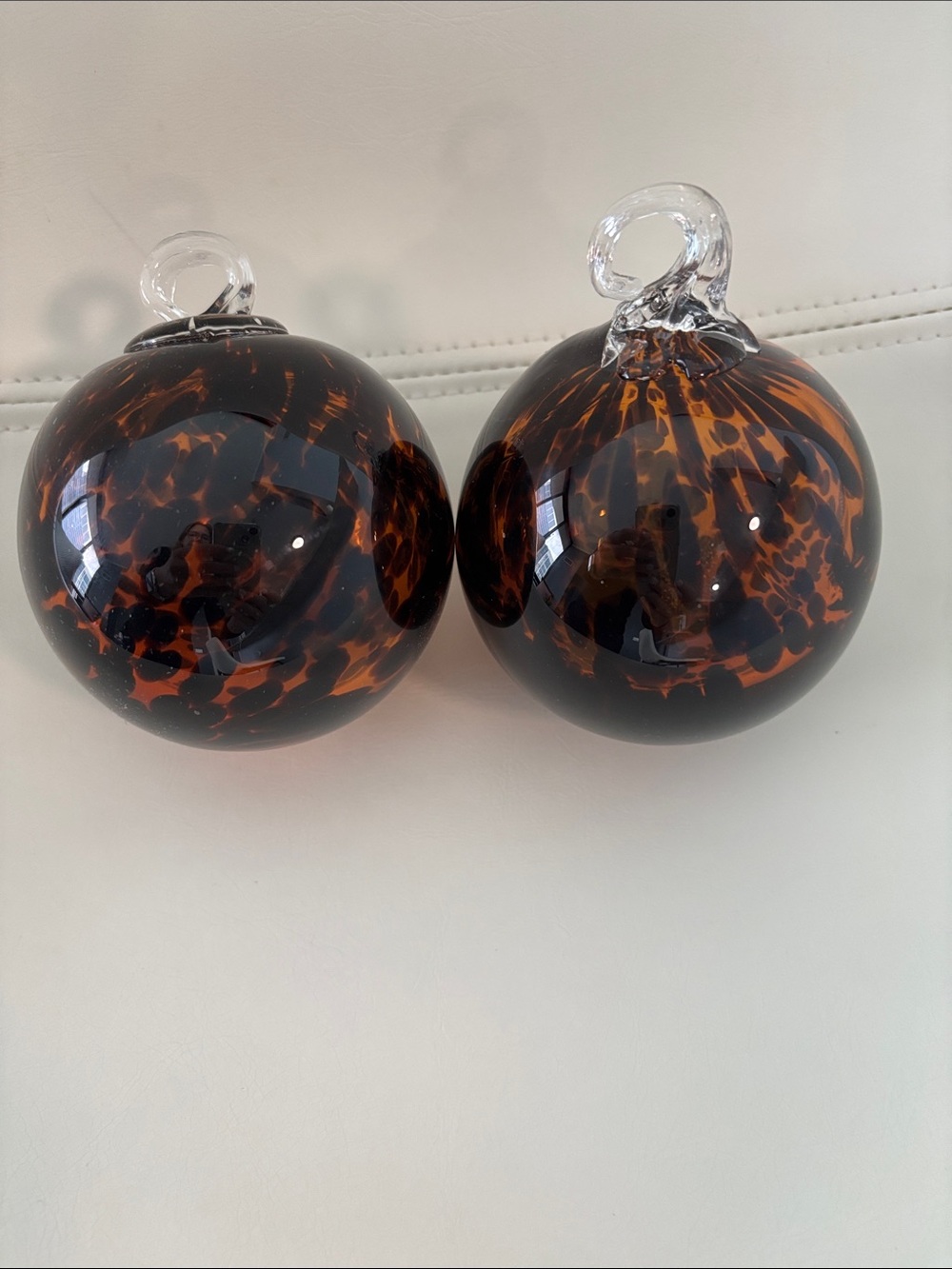 Glass Holiday Ornaments - Amber Tortoise Shell (Set of 2)